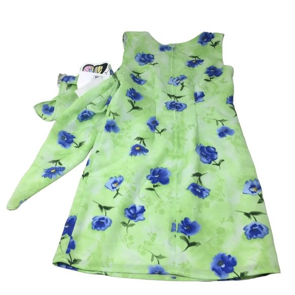 My Michelle Dress with Matching Scarf- Size 7 Juniors- Green with Blue Flowers - Picture 3 of 11